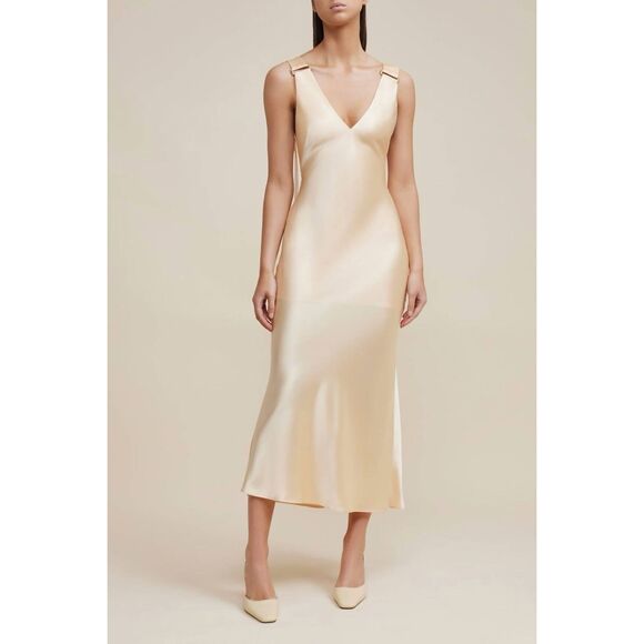 NWT Acler Sleeveless V-Neck Wycombe Midi Dress Buttermilk Size 2 $495